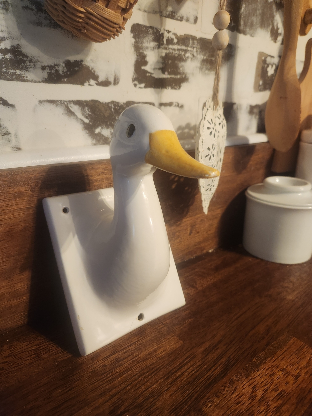 Vintage White Porcelain Duck Head Wall Mount Hook